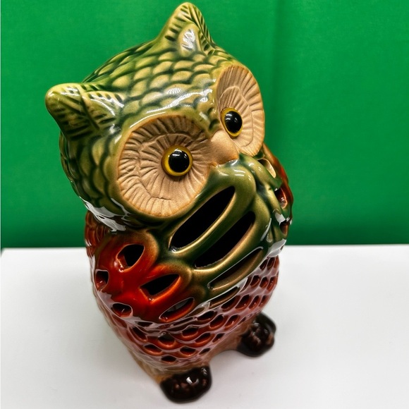 Owl Hollow Figurine Ornament Tea Candle Battery Operated 7” - Picture 7 of 10